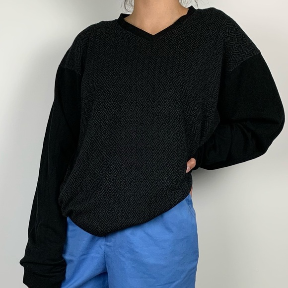 Claiborne Black Diamond V-Neck Grandpa Sweater - Picture 2 of 10